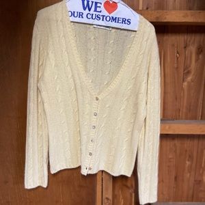 Yellow cashmere v neck button sweater